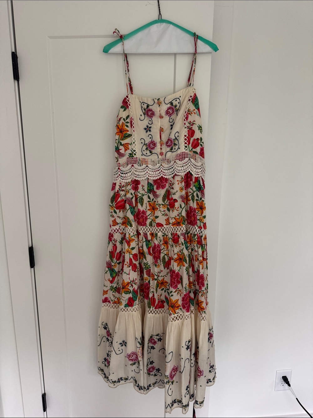 FARM Rio Cream Floral Maxi Dress with Red, Pink, Orange & Green Accents - Picture 2 of 4